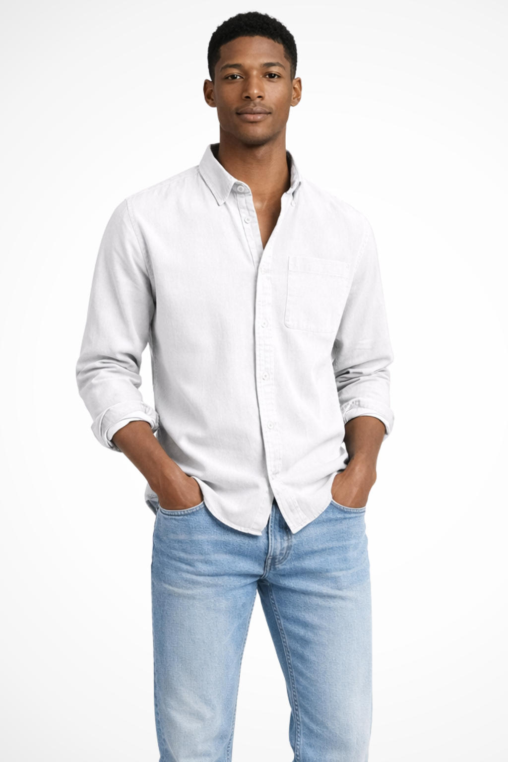 Roman | Men's Shirt - Casual Dark Blue Denim with Long Sleeves