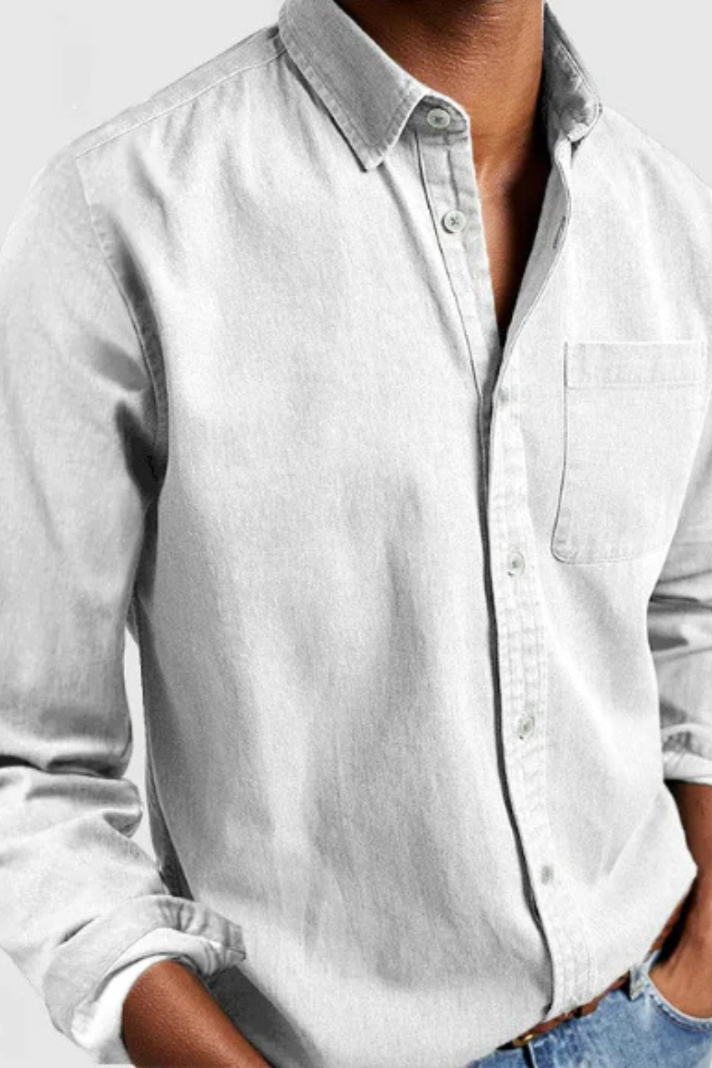 Roman | Men's Shirt - Casual Dark Blue Denim with Long Sleeves