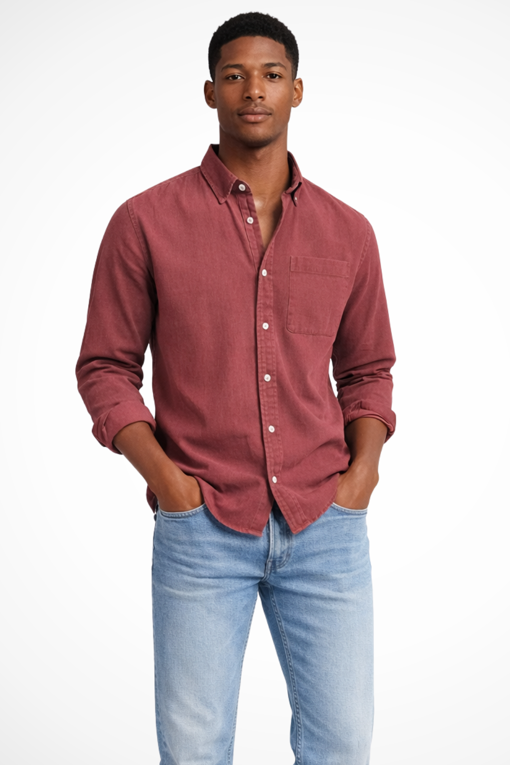 Roman | Men's Shirt - Casual Dark Blue Denim with Long Sleeves