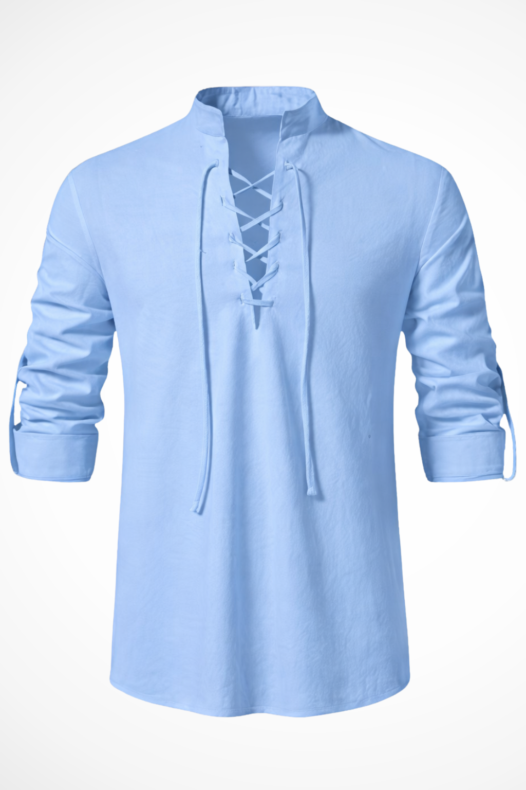 Rowan | Men's Linen Shirt – Lace-Up Collar, Light Blue Casual Fit