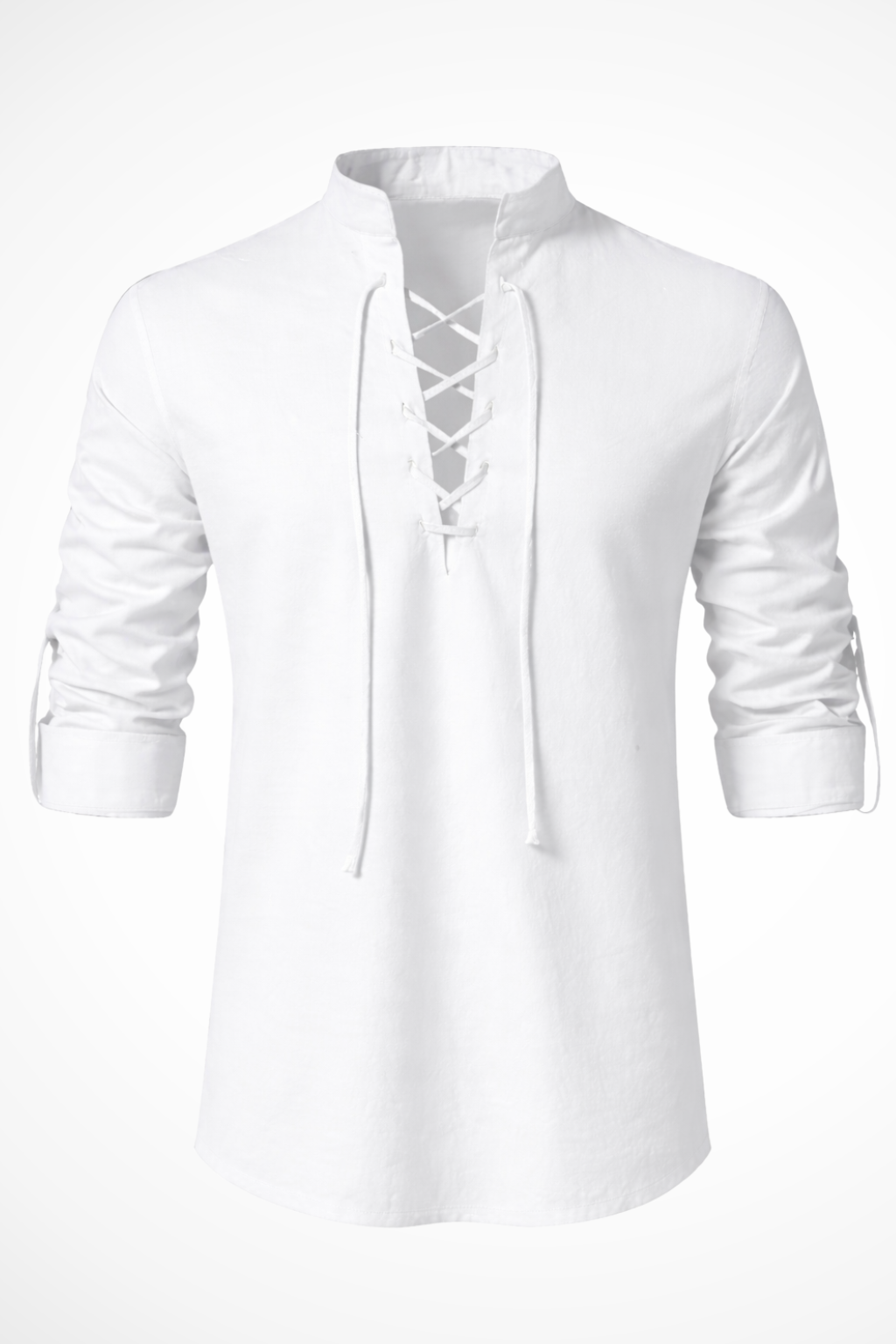 Rowan | Men's Linen Shirt – Lace-Up Collar, Light Blue Casual Fit