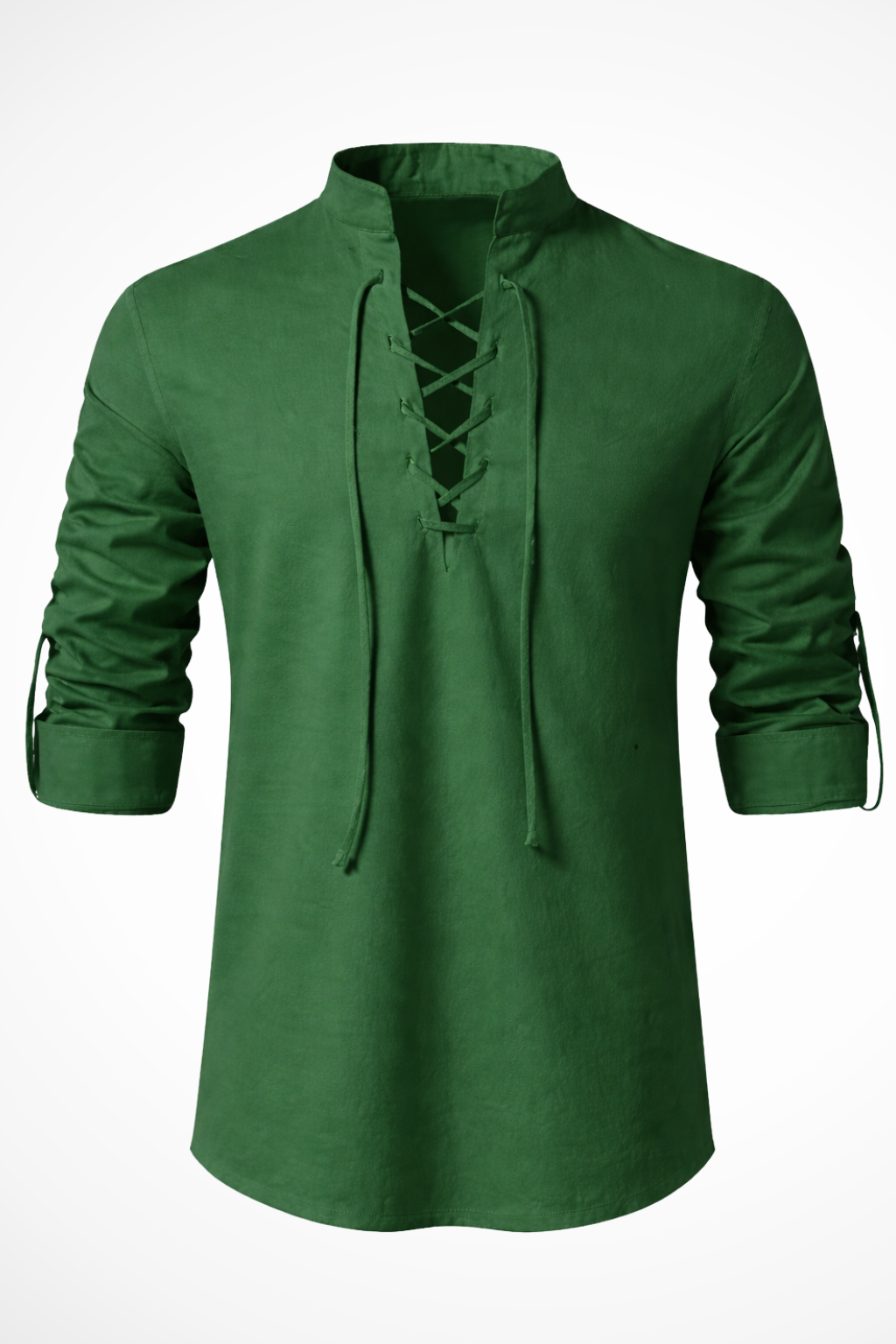 Rowan | Men's Linen Shirt – Lace-Up Collar, Light Blue Casual Fit
