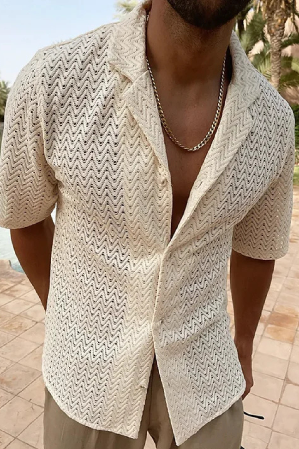 Solano | Men's Shirt – Lightweight Chevron Texture With Open Collar