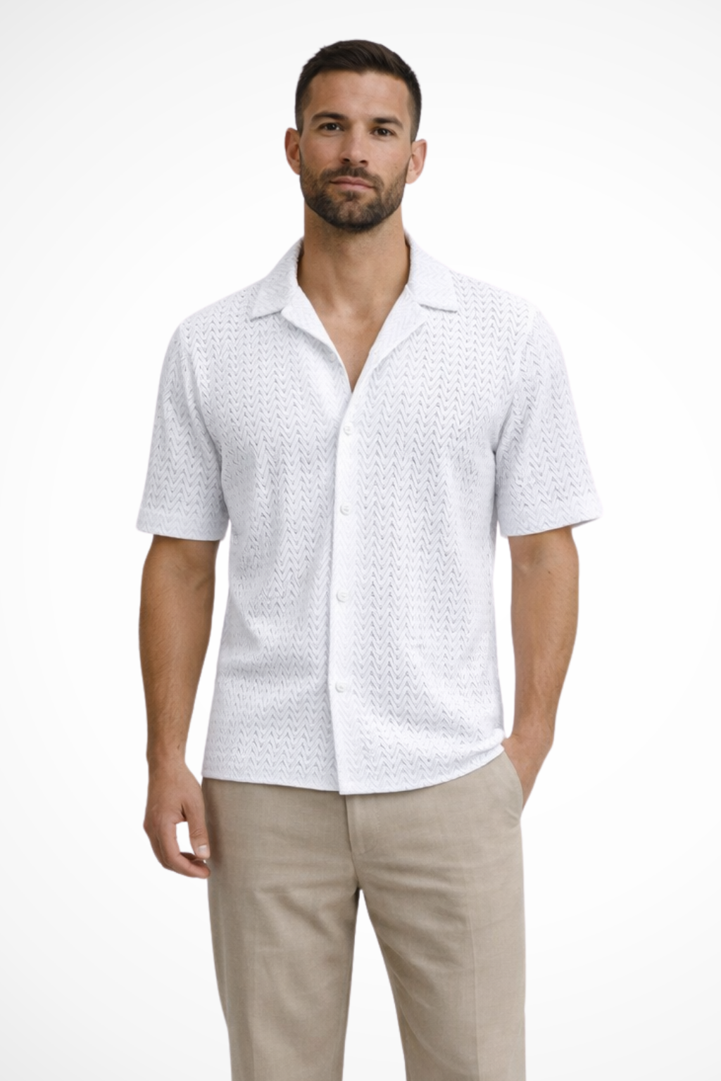 Solano | Men's Shirt – Lightweight Chevron Texture With Open Collar