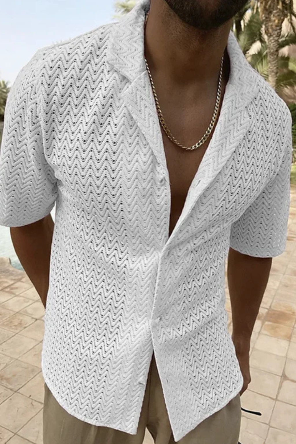 Solano | Men's Shirt – Lightweight Chevron Texture With Open Collar