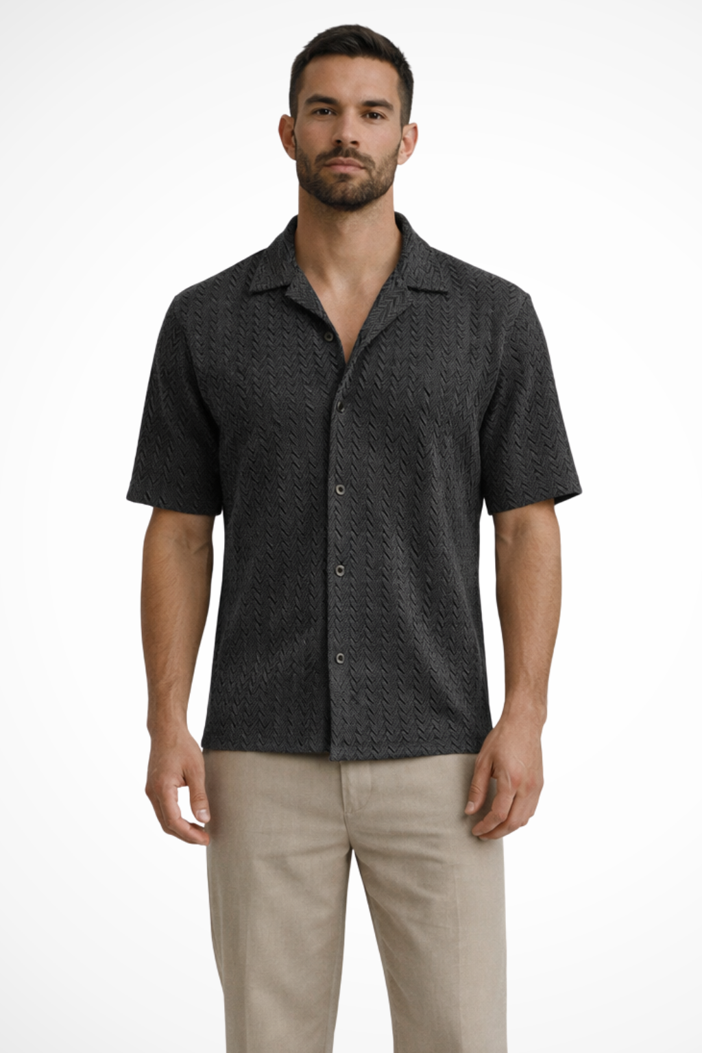 Solano | Men's Shirt – Lightweight Chevron Texture With Open Collar
