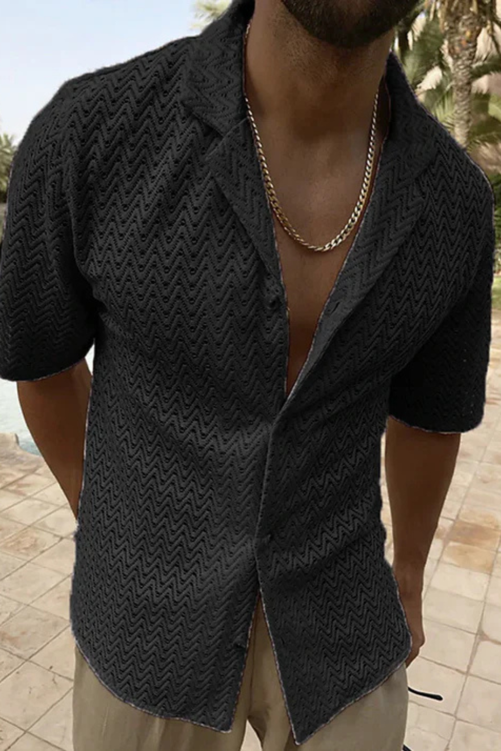 Solano | Men's Shirt – Lightweight Chevron Texture With Open Collar