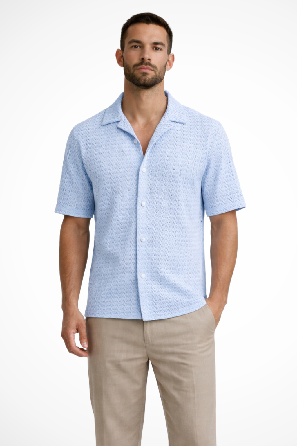 Solano | Men's Shirt – Lightweight Chevron Texture With Open Collar