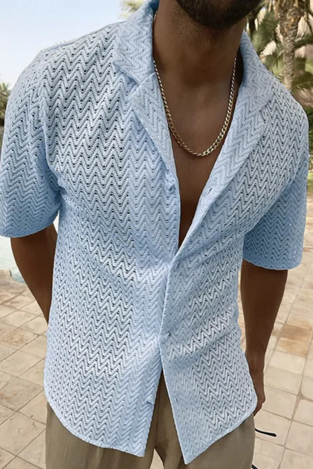 Solano | Men's Shirt – Lightweight Chevron Texture With Open Collar