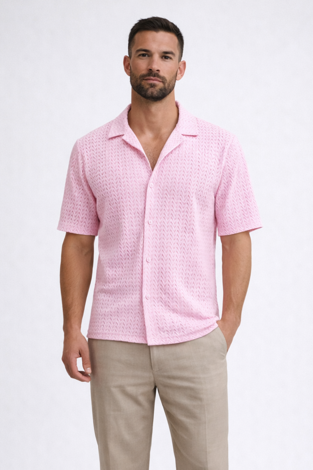 Solano | Men's Shirt – Lightweight Chevron Texture With Open Collar